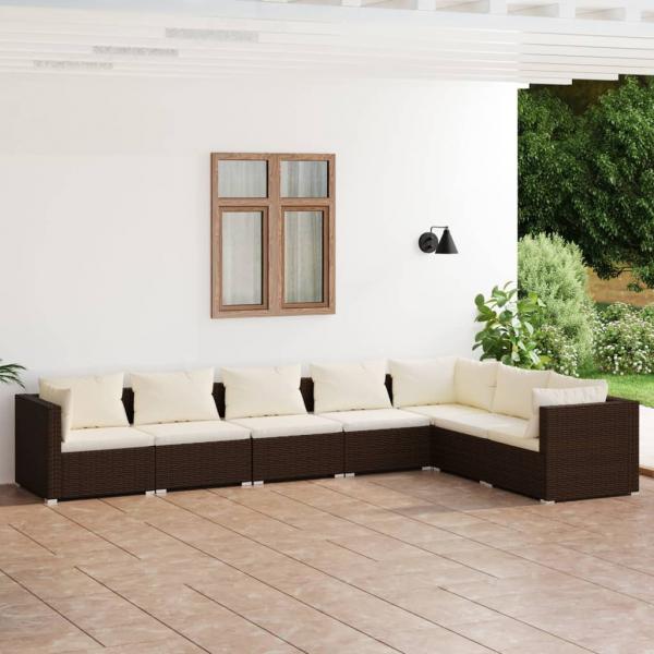 ARDEBO.de - 7-tlg. Garten-Lounge-Set mit Kissen Poly Rattan Braun