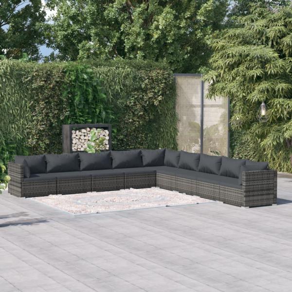ARDEBO.de - 9-tlg. Garten-Lounge-Set mit Kissen Poly Rattan Grau