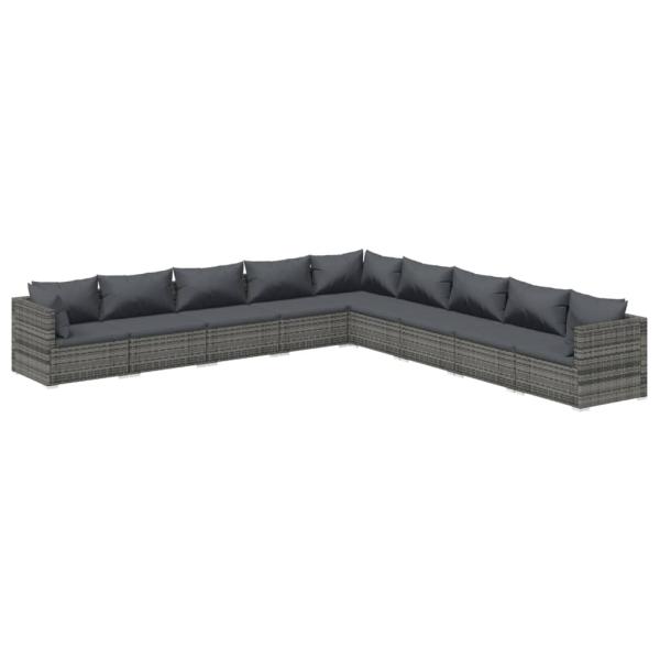 9-tlg. Garten-Lounge-Set mit Kissen Poly Rattan Grau