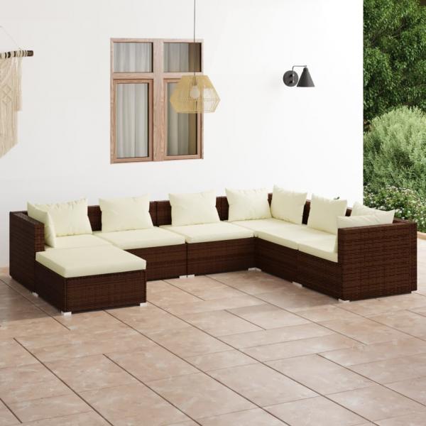 ARDEBO.de - 7-tlg. Garten-Lounge-Set mit Kissen Poly Rattan Braun