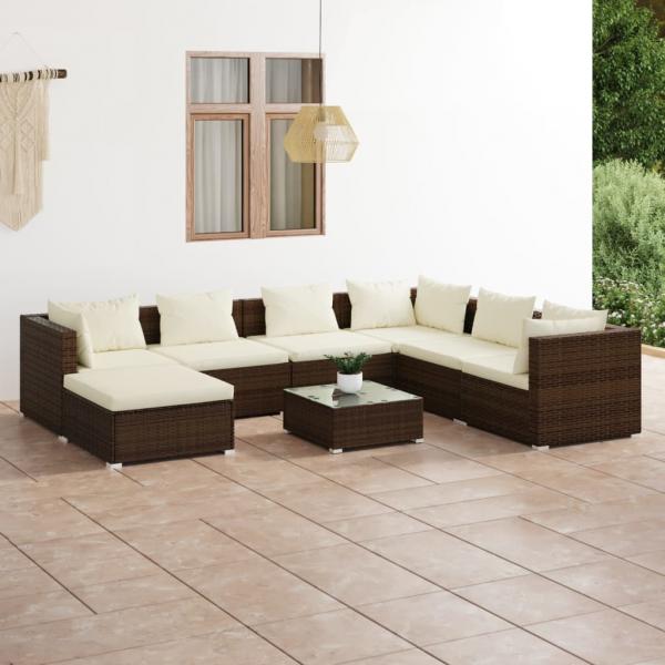 ARDEBO.de - 8-tlg. Garten-Lounge-Set mit Kissen Poly Rattan Braun