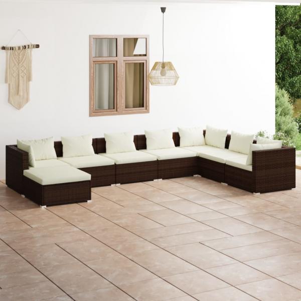ARDEBO.de - 8-tlg. Garten-Lounge-Set mit Kissen Poly Rattan Braun