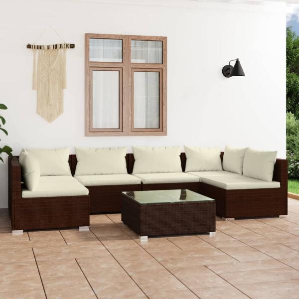 ARDEBO.de - 7-tlg. Garten-Lounge-Set mit Kissen Poly Rattan Braun
