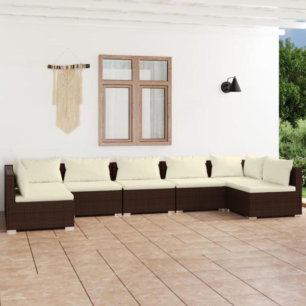 ARDEBO.de - 7-tlg. Garten-Lounge-Set mit Kissen Poly Rattan Braun