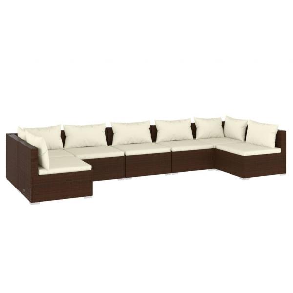 7-tlg. Garten-Lounge-Set mit Kissen Poly Rattan Braun