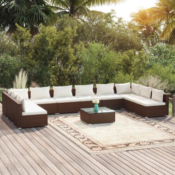 ARDEBO.de - 11-tlg. Garten-Lounge-Set mit Kissen Poly Rattan Braun