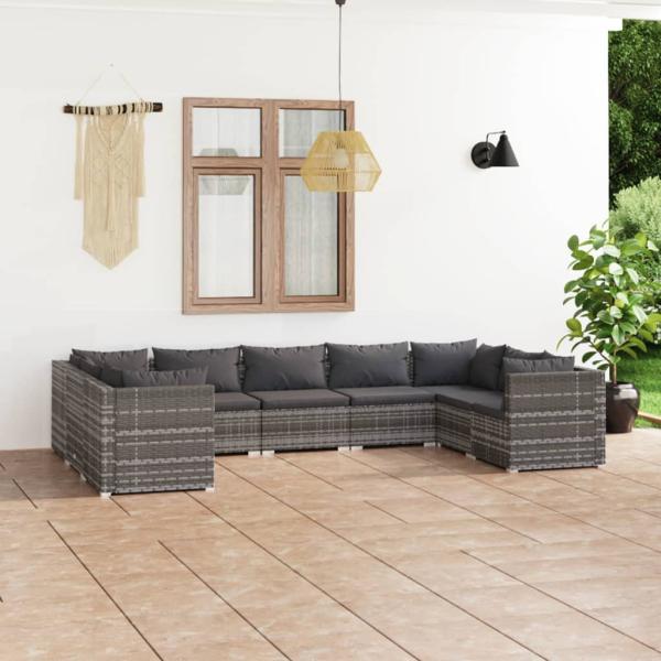 ARDEBO.de - 9-tlg. Garten-Lounge-Set mit Kissen Poly Rattan Grau