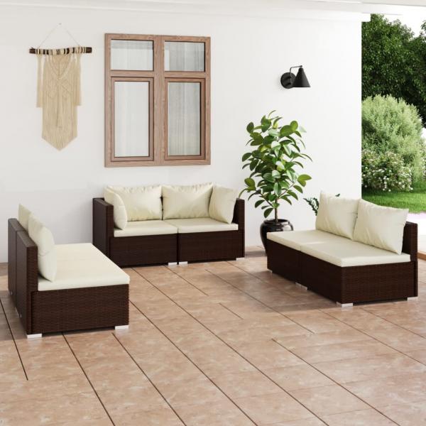 ARDEBO.de - 6-tlg. Garten-Lounge-Set mit Kissen Poly Rattan Braun