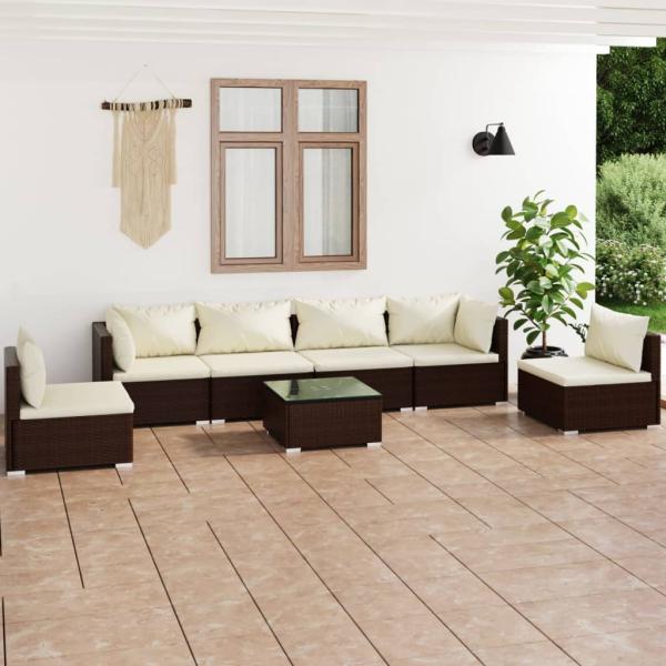 ARDEBO.de - 7-tlg. Garten-Lounge-Set mit Kissen Poly Rattan Braun