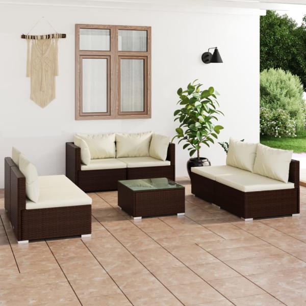 ARDEBO.de - 7-tlg. Garten-Lounge-Set mit Kissen Poly Rattan Braun