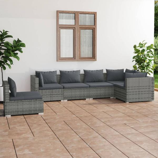 ARDEBO.de - 6-tlg. Garten-Lounge-Set mit Kissen Poly Rattan Grau