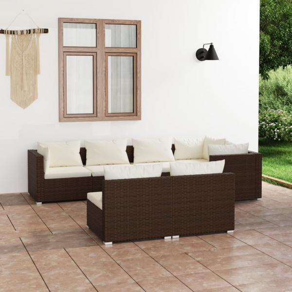 ARDEBO.de - 7-tlg. Garten-Lounge-Set mit Kissen Braun Poly Rattan