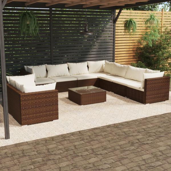 ARDEBO.de - 10-tlg. Garten-Lounge-Set mit Kissen Braun Poly Rattan
