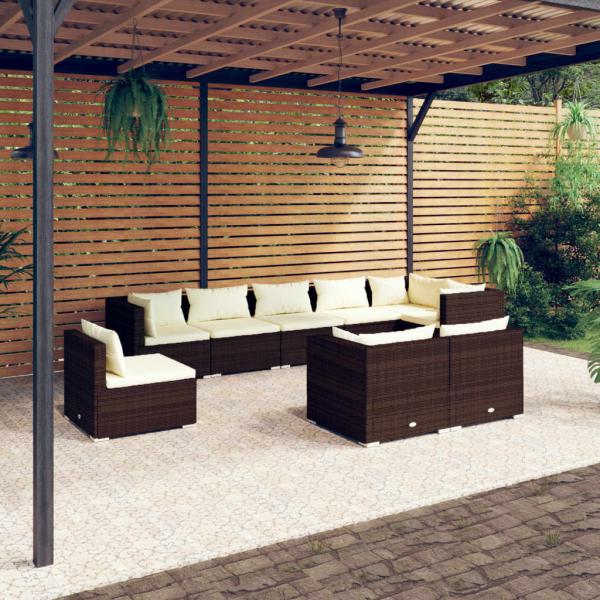 ARDEBO.de - 9-tlg. Garten-Lounge-Set mit Kissen Poly Rattan Braun