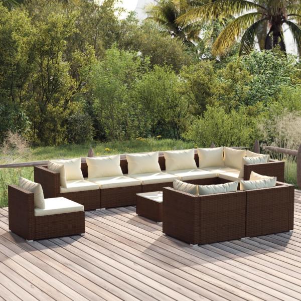 ARDEBO.de - 10-tlg. Garten-Lounge-Set mit Kissen Poly Rattan Braun
