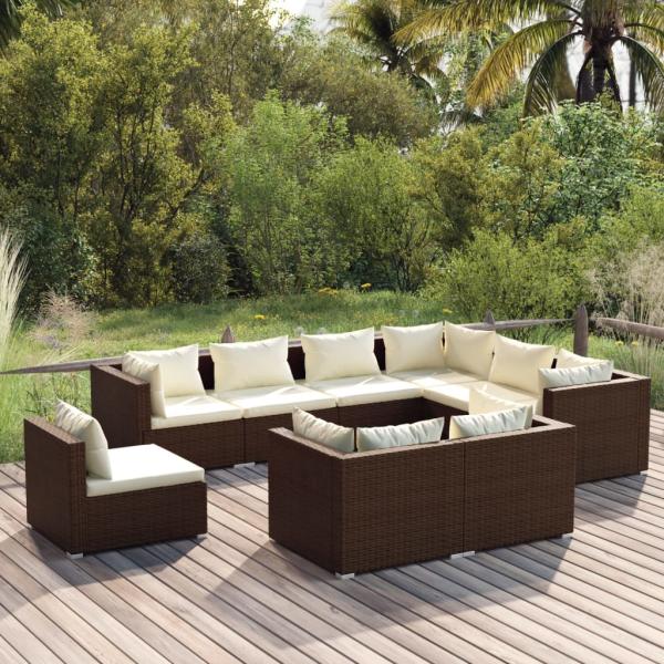 ARDEBO.de - 9-tlg. Garten-Lounge-Set mit Kissen Poly Rattan Braun