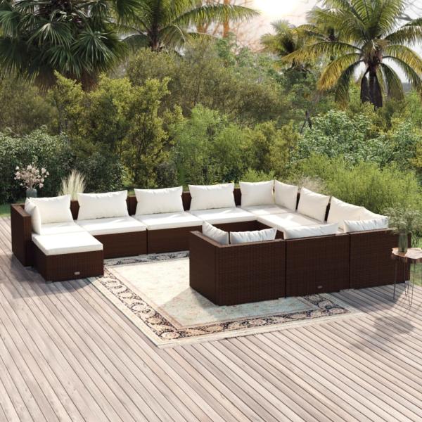 ARDEBO.de - 11-tlg. Garten-Lounge-Set mit Kissen Poly Rattan Braun