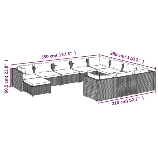 11-tlg. Garten-Lounge-Set mit Kissen Poly Rattan Braun