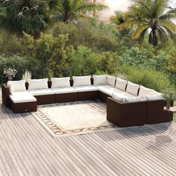 ARDEBO.de - 11-tlg. Garten-Lounge-Set mit Kissen Poly Rattan Braun