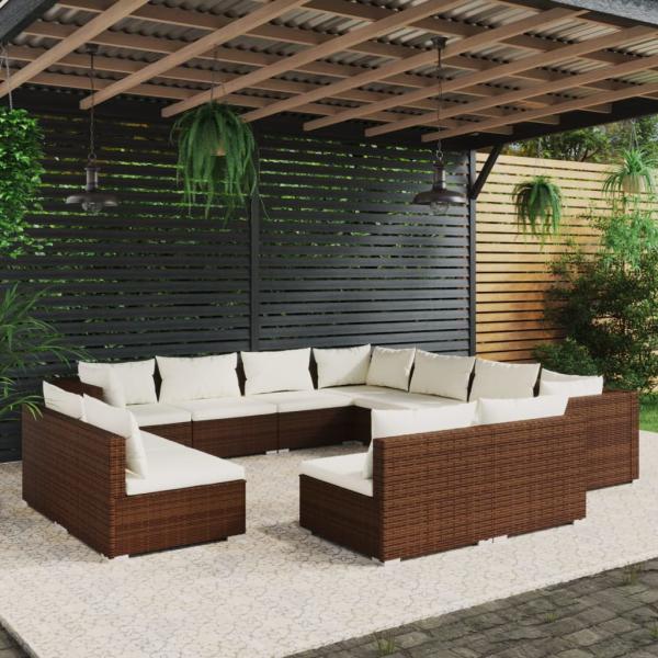 ARDEBO.de - 11-tlg. Garten-Lounge-Set mit Kissen Braun Poly Rattan