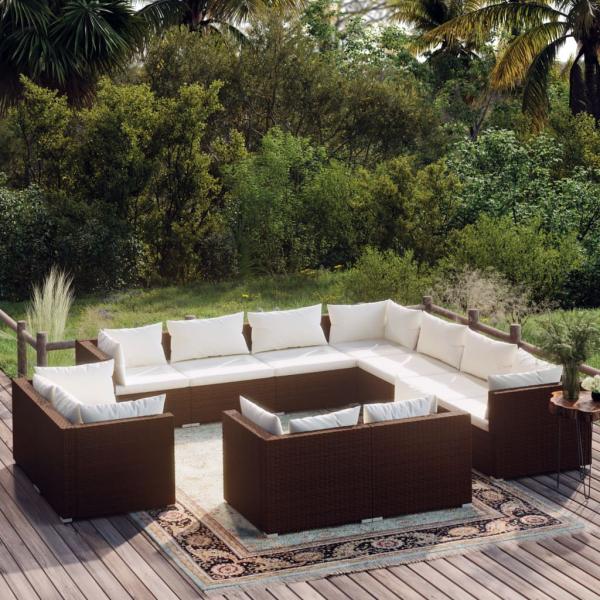 ARDEBO.de - 11-tlg. Garten-Lounge-Set mit Kissen Braun Poly Rattan