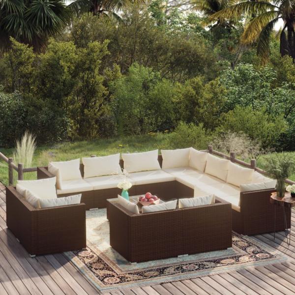 ARDEBO.de - 12-tlg. Garten-Lounge-Set mit Kissen Braun Poly Rattan
