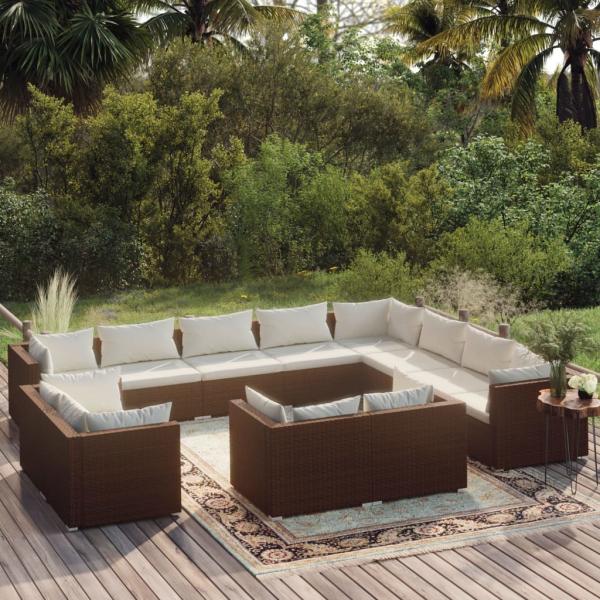ARDEBO.de - 12-tlg. Garten-Lounge-Set mit Kissen Braun Poly Rattan