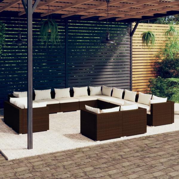 ARDEBO.de - 13-tlg. Garten-Lounge-Set mit Kissen Braun Poly Rattan