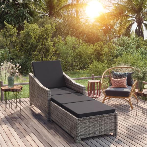ARDEBO.de - Sonnenliege mit Dunkelgrauer Auflage Poly Rattan Grau