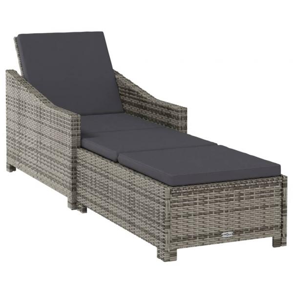 Sonnenliege mit Dunkelgrauer Auflage Poly Rattan Grau