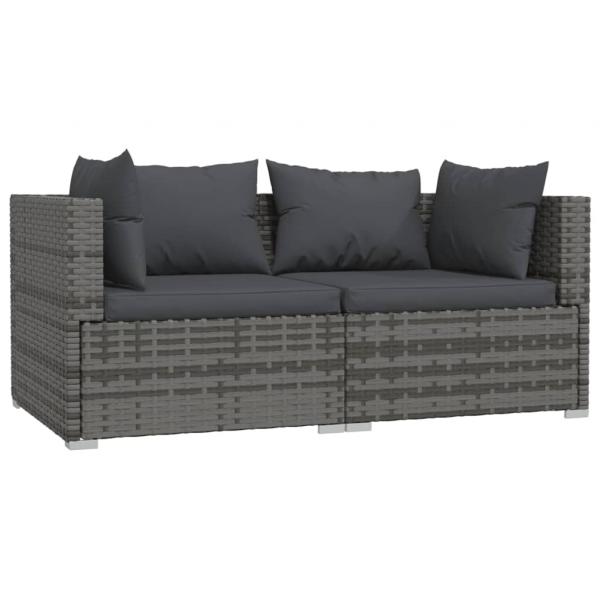 ARDEBO.de - 2-Sitzer-Sofa mit Kissen Grau Poly Rattan