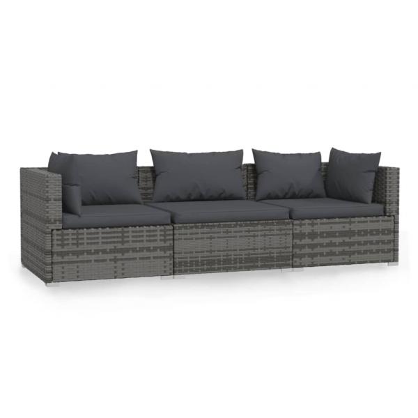 ARDEBO.de - 3-Sitzer-Sofa mit Kissen Grau Poly Rattan