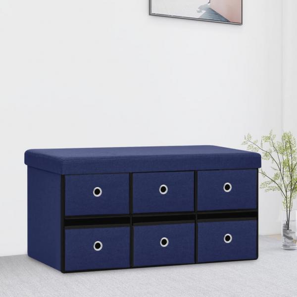 ARDEBO.de - Faltbare Sitzbank mit Stauraum Blau 76x38x38 cm Leinenoptik