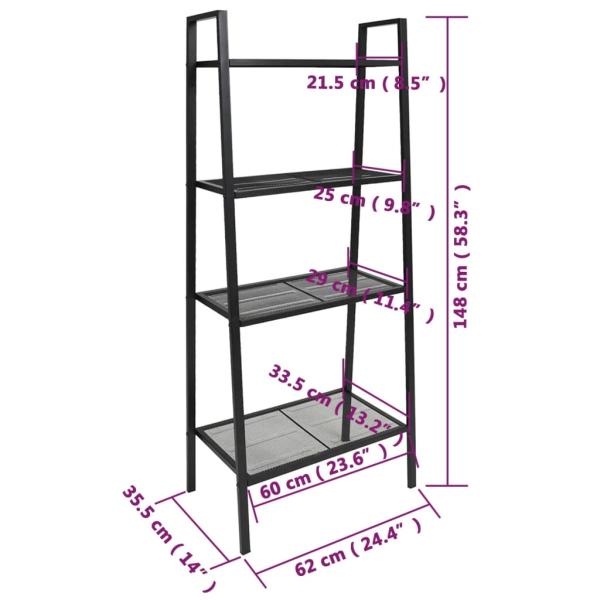 Bücherregal in Leiterform 4 Fächer Metall Anthrazit