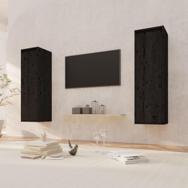 ARDEBO.de - Wandschränke 2 Stk. Schwarz 30x30x100 cm Massivholz Kiefer