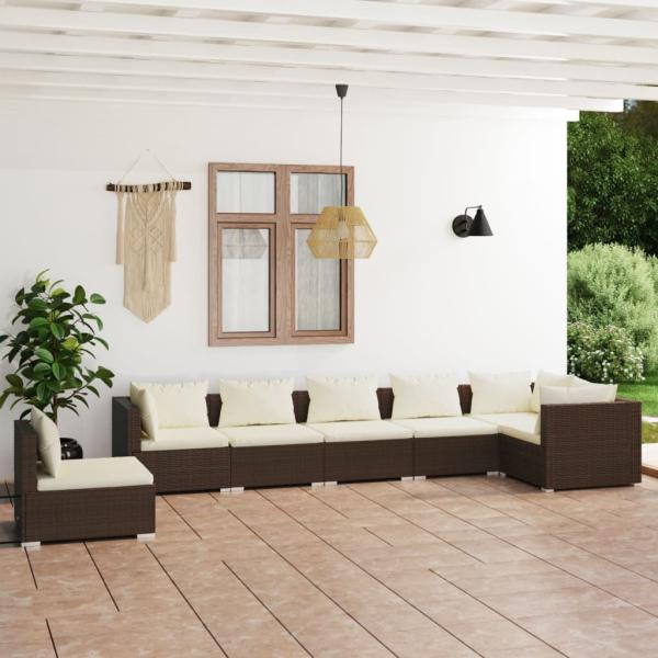 ARDEBO.de - 7-tlg. Garten-Lounge-Set mit Kissen Poly Rattan Braun