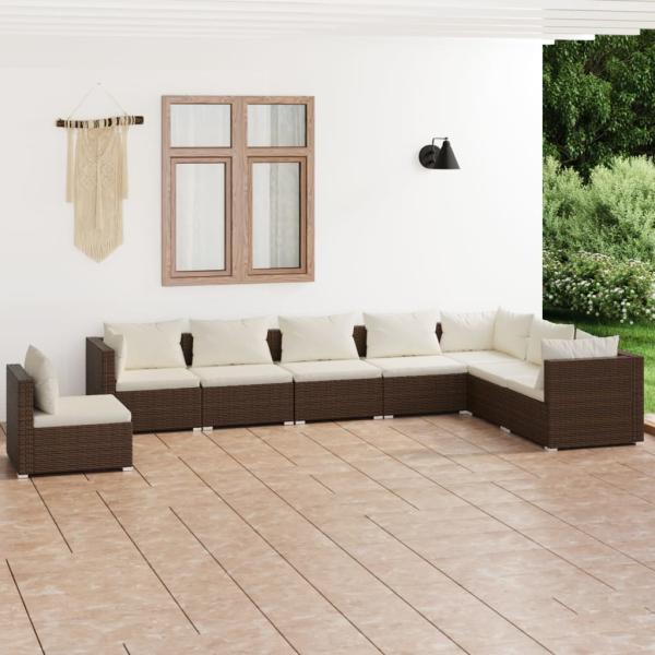 ARDEBO.de - 8-tlg. Garten-Lounge-Set mit Kissen Poly Rattan Braun
