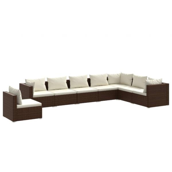 8-tlg. Garten-Lounge-Set mit Kissen Poly Rattan Braun