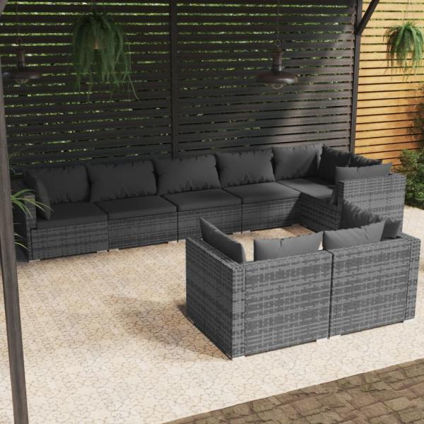 ARDEBO.de - 8-tlg. Garten-Lounge-Set mit Kissen Grau Poly Rattan