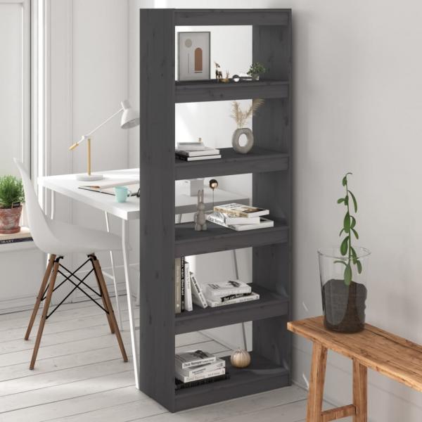 ARDEBO.de - Bücherregal/Raumteiler Grau 60x30x167,5 cm Massivholz Kiefer