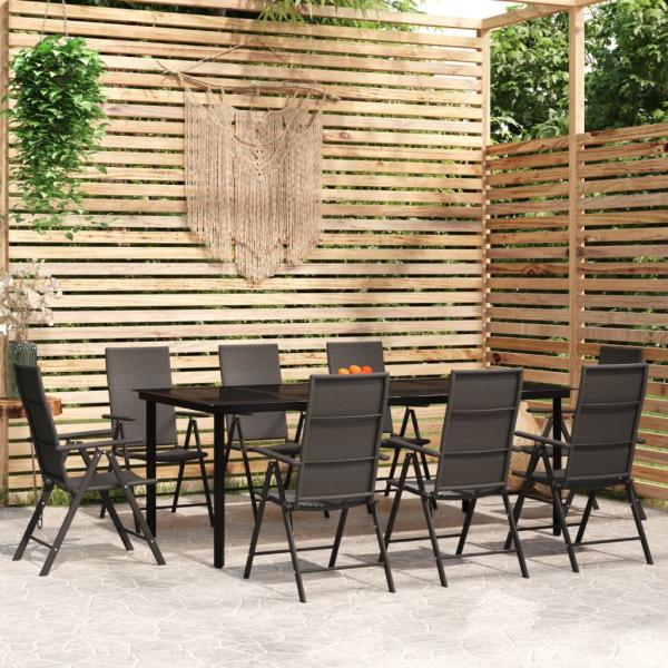 ARDEBO.de - 9-tlg. Garten-Essgruppe Schwarz