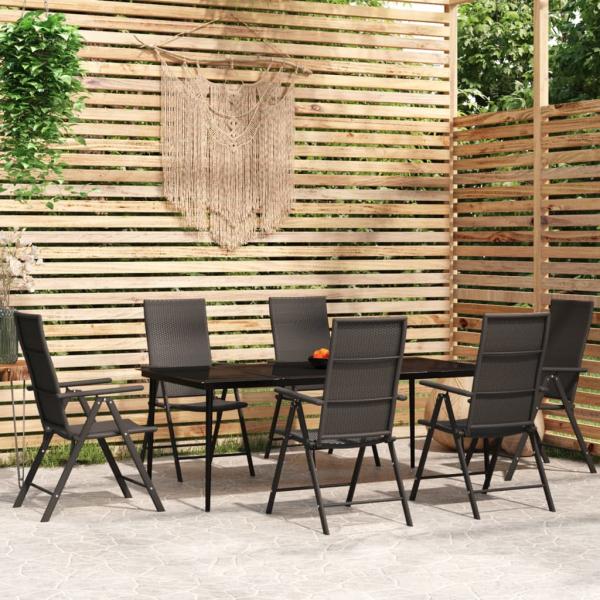 ARDEBO.de - 7-tlg. Garten-Essgruppe Schwarz
