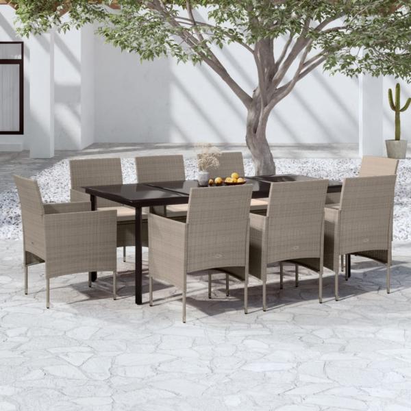 ARDEBO.de - 9-tlg. Garten-Essgruppe mit Kissen Beige und Schwarz
