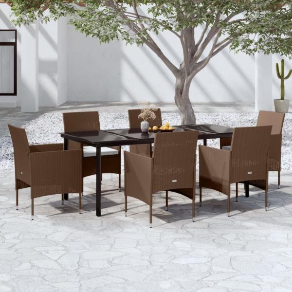 ARDEBO.de - 7-tlg. Garten-Essgruppe mit Kissen Braun und Schwarz