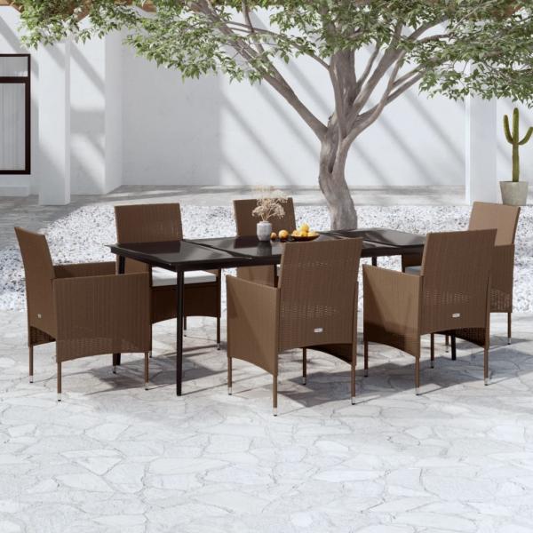 ARDEBO.de - 7-tlg. Garten-Essgruppe mit Kissen Braun und Schwarz