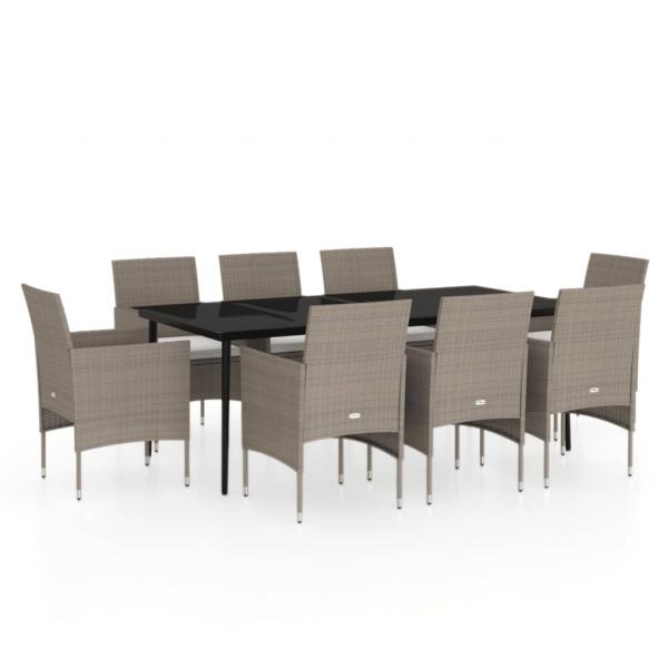 9-tlg. Garten-Essgruppe mit Kissen Beige und Schwarz