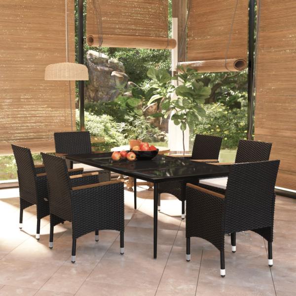 ARDEBO.de - 7-tlg. Garten-Essgruppe mit Kissen Schwarz