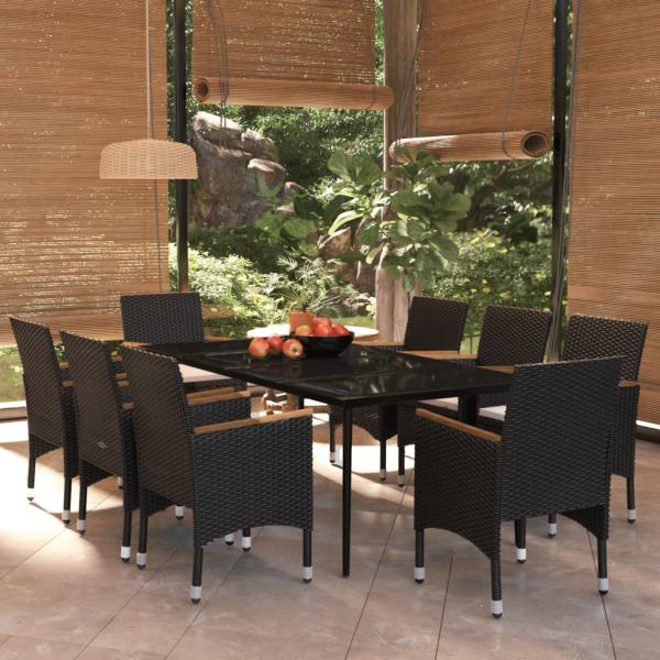 ARDEBO.de - 9-tlg. Garten-Essgruppe mit Kissen Schwarz