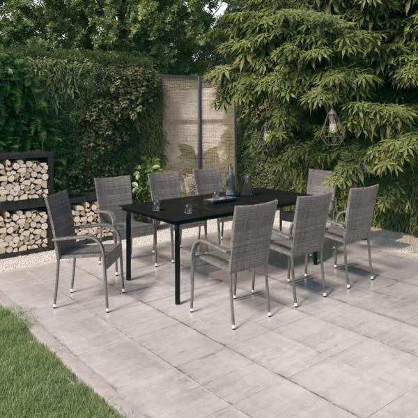 ARDEBO.de - 9-tlg. Garten-Essgruppe Grau und Schwarz