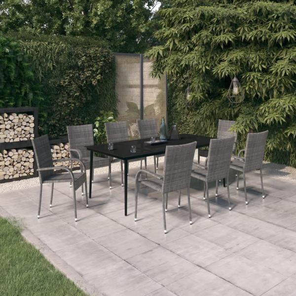 ARDEBO.de - 9-tlg. Garten-Essgruppe Grau und Schwarz